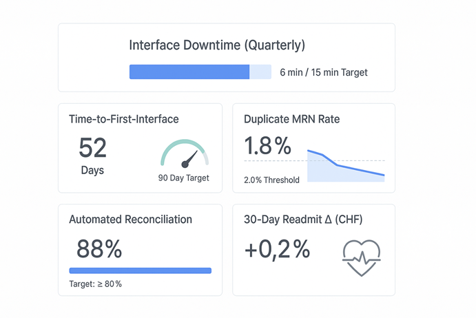 performance dashboard TTFI Auto-Recon Downtime Duplicate MRN and Readmit 